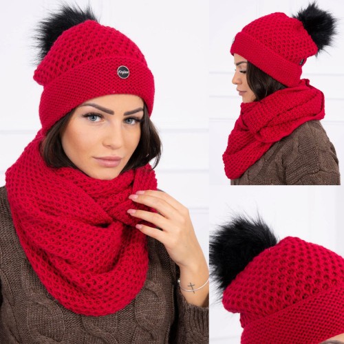 Dámska móda, doplnky - Dámska sada čiapky a nákrčník Suzan - Red