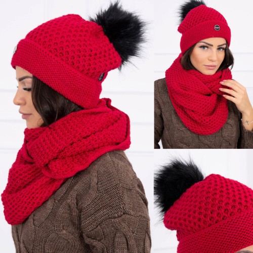 Dámska móda, doplnky - Dámska sada čiapky a nákrčník Suzan - Red
