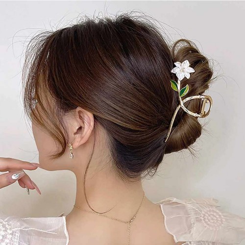 Predlžovanie vlasov, účesy - Škripec s kvetom dĺžka 11 cm - zlatá