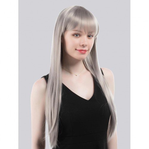 Predlžovanie vlasov, účesy - Parochňa GREA s ofinou - svetlo šedá