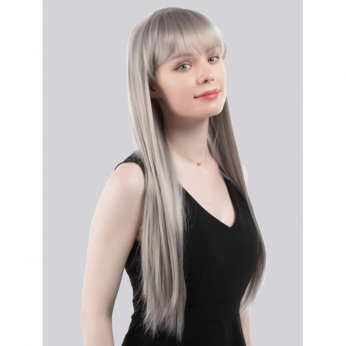 Predlžovanie vlasov, účesy - Parochňa GREA s ofinou - svetlo šedá