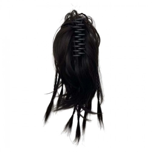 Predlžovanie vlasov, účesy - Krátky vrkoč na štipci s vrkôčiky - čierny