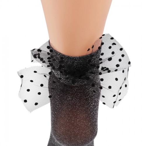Dámska móda, doplnky - Dámske ponožky s mašľou a lurexom