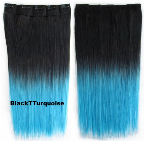 Predlžovanie vlasov, účesy - Clip in vlasy - 60 cm dlhý pás vlasov - ombre štýl - odtieň Black T Light Blue