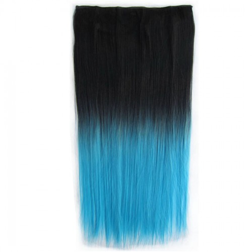Predlžovanie vlasov, účesy - Clip in vlasy - 60 cm dlhý pás vlasov - ombre štýl - odtieň Black T Light Blue