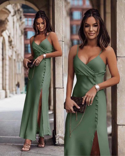 Dámska móda, doplnky - Saténové šaty Long - zelené