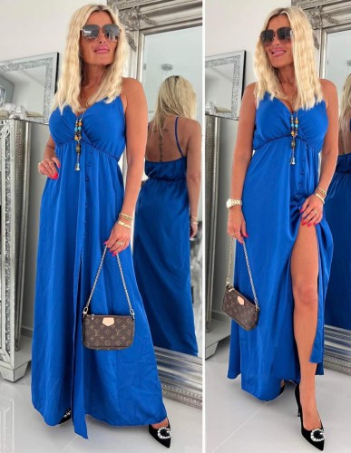 Dámska móda, doplnky - Saténové šaty Long - modré