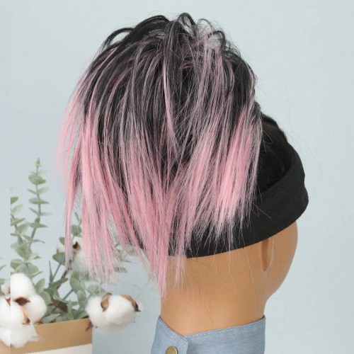 Predlžovanie vlasov, účesy - Krátky vrkoč na štipci - ombre Black Pink