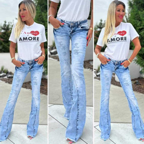 Dámska móda, doplnky - Dámske zvonové jeans s trhaním