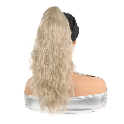 Predlžovanie vlasov, účesy - Vrkoč cop zvlnený na štipci 50 cm - plavá blond