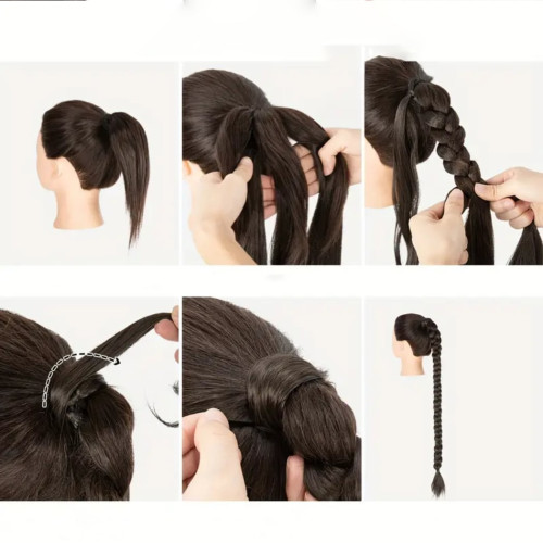 Predlžovanie vlasov, účesy - Predĺženie dlhého vrkoča do copu s vlasovou sponou