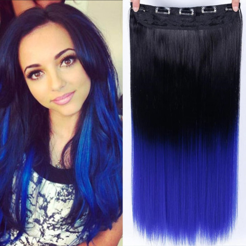Predlžovanie vlasov, účesy - Clip in vlasy - 60 cm dlhý pás vlasov - ombre štýl - odtieň Black T Blue