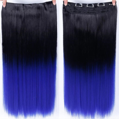 Predlžovanie vlasov, účesy - Clip in vlasy - 60 cm dlhý pás vlasov - ombre štýl - odtieň Black T Blue