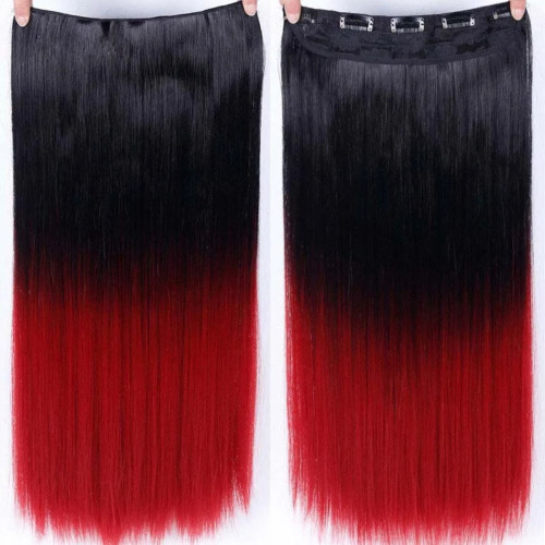 Predlžovanie vlasov, účesy - Clip in vlasy - 60 cm dlhý pás vlasov - ombre štýl - odtieň Black T Red