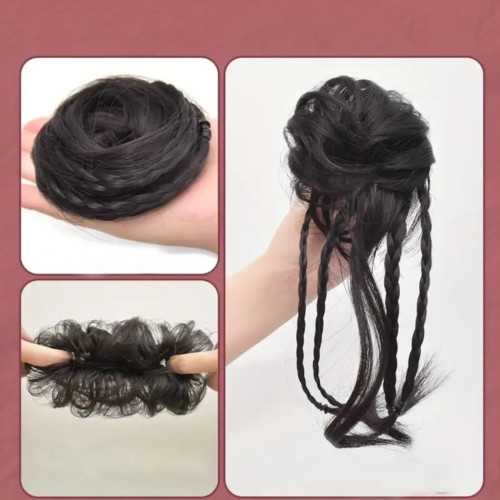 Predlžovanie vlasov, účesy - Drdol na gumičke s pletenými vrkôčikmi