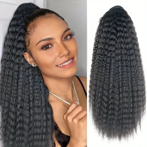 Predlžovanie vlasov, účesy - Sťahovací cop, vrkoč kučeravý Afro - Black