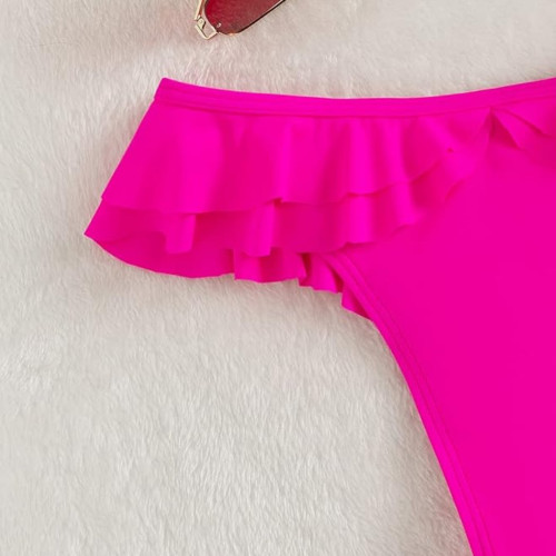 Dámska móda, doplnky - Spodný diel plaviek - brazílky s volánikom - žiarivo ružové