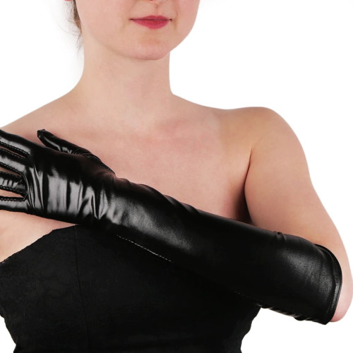 Dámska móda, doplnky - Dlhé spoločenské rukavice imitácia latexu čierna