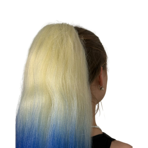 Predlžovanie vlasov, účesy - Vrkoč, cop na nasadenie 70 cm, kanekalón - ombre blond - modrá