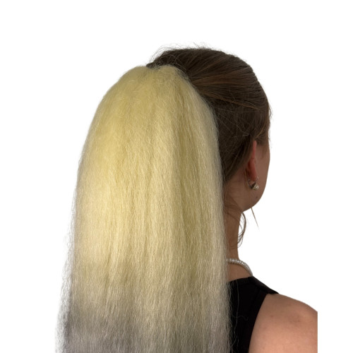 Predlžovanie vlasov, účesy - Vrkoč, cop na nasadenie 70 cm, kanekalón - ombre blond - šedá