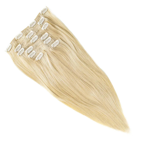 Predlžovanie vlasov, účesy - Clip In vlasy Premium 40 cm / 100 g – Ľadová blond, 100% pravé vlasy