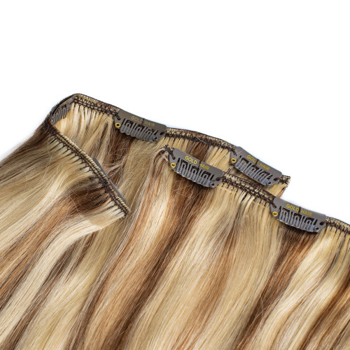 Predlžovanie vlasov, účesy - Clip In vlasy Premium 40 cm / 100 g – Melír Ľadová blond – Tmavá blond, 100% pravé vlasy