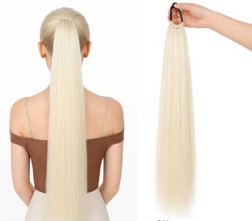 Predlžovanie vlasov, účesy - cop, cop na gumičke 60 cm - ľadová blond