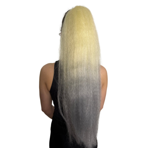Predlžovanie vlasov, účesy - Vrkoč, cop na nasadenie 70 cm, kanekalón - ombre blond - šedá