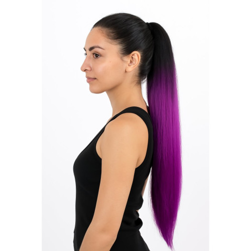Predlžovanie vlasov, účesy - Vrkoč, cop na nasadenie 70 cm, kanekalón - ombre čierna - fialová