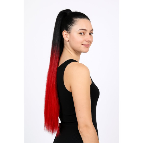 Predlžovanie vlasov, účesy - Vrkoč, cop na nasadenie 70 cm, kanekalón - ombre čierna - červená