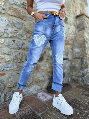 Dámska móda, doplnky - Tmavomodré jeans s perličkovou aplikáciou