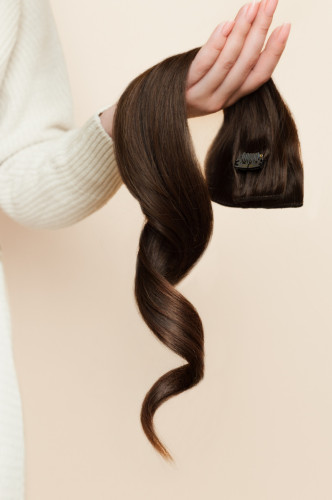Predlžovanie vlasov, účesy - Clip in vlasy 40 cm – 9dielna sada z pravých ľudských vlasov v tmavej blond farbe