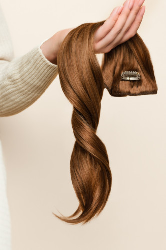 Predlžovanie vlasov, účesy - Clip in vlasy 40 cm – 9dielna sada z pravých ľudských vlasov v medenej farbe