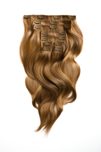 Predlžovanie vlasov, účesy - Clip in vlasy 40 cm - 9dielna sada z pravých ľudských vlasov v zlatá blond farbe