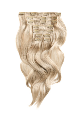 Predlžovanie vlasov, účesy - Clip in vlasy 40 cm – 9dielna sada z pravých ľudských vlasov vo farbe ľadová blond