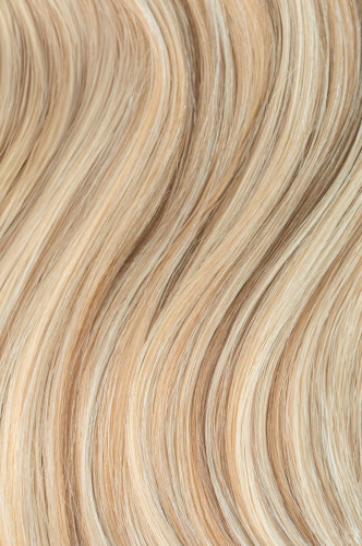 Predlžovanie vlasov, účesy - Clip in vlasy 40 cm – 9dielna sada z pravých ľudských vlasov v melíre ľadová blond a stredná blond