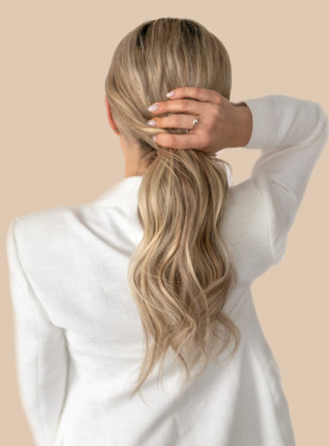 Predlžovanie vlasov, účesy - Clip in vlasy 40 cm – 9dielna sada z pravých ľudských vlasov v melíre ľadová blond a stredná blond