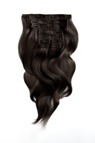 Predlžovanie vlasov, účesy - Clip in vlasy 45 cm – 9 dielna sada z pravých ľudských vlasov v tmavo hnedej farbe