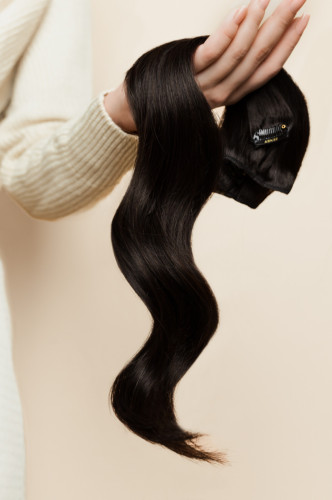 Predlžovanie vlasov, účesy - Clip in vlasy 45 cm – 9 dielna sada z pravých ľudských vlasov v tmavo hnedej farbe