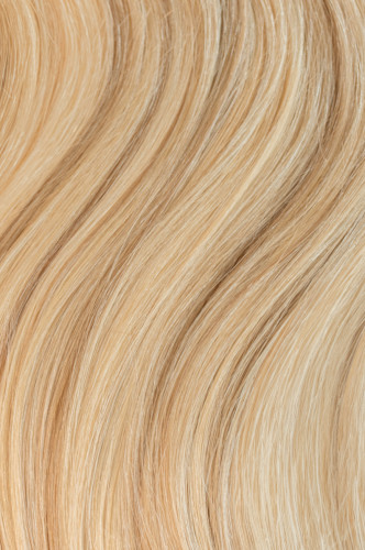 Predlžovanie vlasov, účesy - Clip in vlasy 45 cm – 9 dielna sada z pravých ľudských vlasov v melíre ľadová blond a zlatá perleť