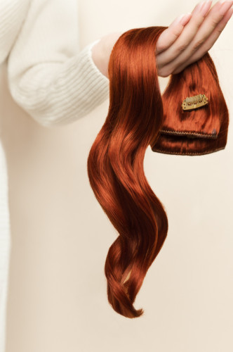 Predlžovanie vlasov, účesy - Clip in vlasy 45 cm – 9 dielna sada z pravých ľudských vlasov v tiziánovej farbe