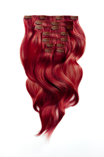 Predlžovanie vlasov, účesy - Clip in vlasy 45 cm – 9 dielna sada z pravých ľudských vlasov v červenej farbe