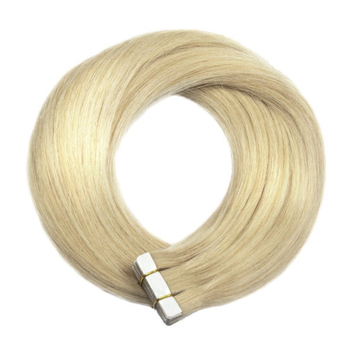 Predlžovanie vlasov, účesy - TAPE IN vlasy Premium 45 cm – 20 pásikov, 50 g, ľadová blond, pravé indické vlasy