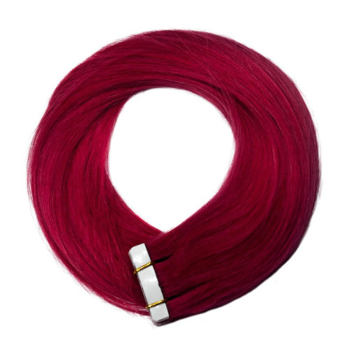 Predlžovanie vlasov, účesy - TAPE IN vlasy Premium 60 cm – 20 pásikov, 50 g, červená, pravé indické vlasy