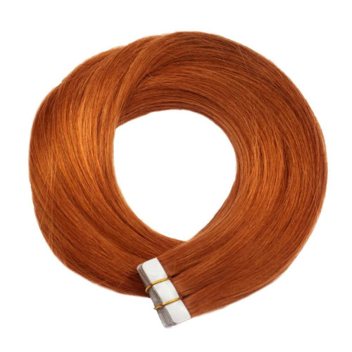 Predlžovanie vlasov, účesy - TAPE IN vlasy Premium 45 cm – 20 pásikov, 50 g, hrdzavá, pravé indické vlasy