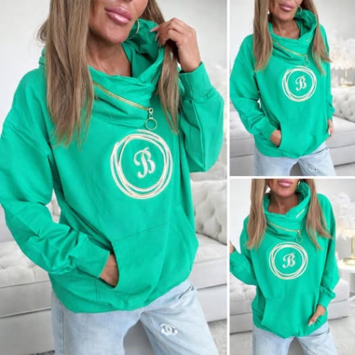 Dámska móda, doplnky - Dámska mikina s vyšitým znakom B - zelená