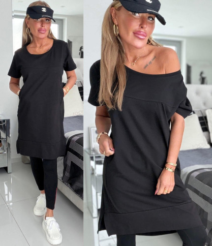 Dámska móda, doplnky - Super bavlnená šatovka - tunika Classic Rue Paris - čierna