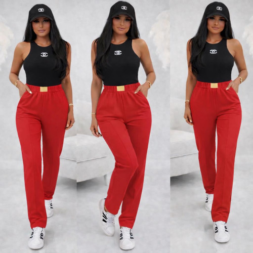 Dámska móda, doplnky - Športová elegancia - bavlnené nohavice Gold - červené