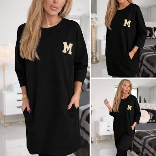 Dámska móda, doplnky - Dámska oversize šatovka s vreckami M - čierna