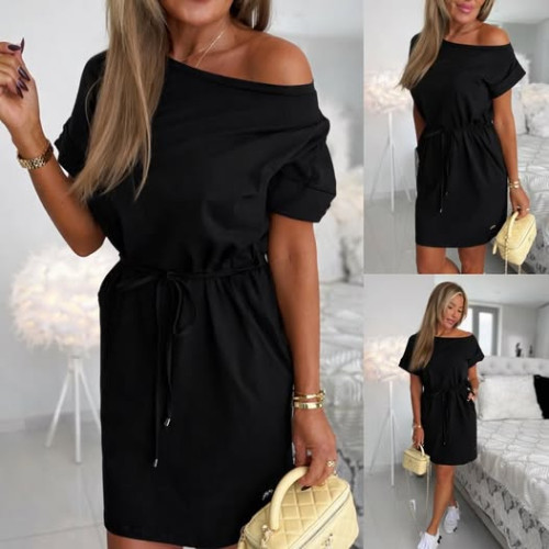 Dámska móda, doplnky - Šatovka s opaskom čierna